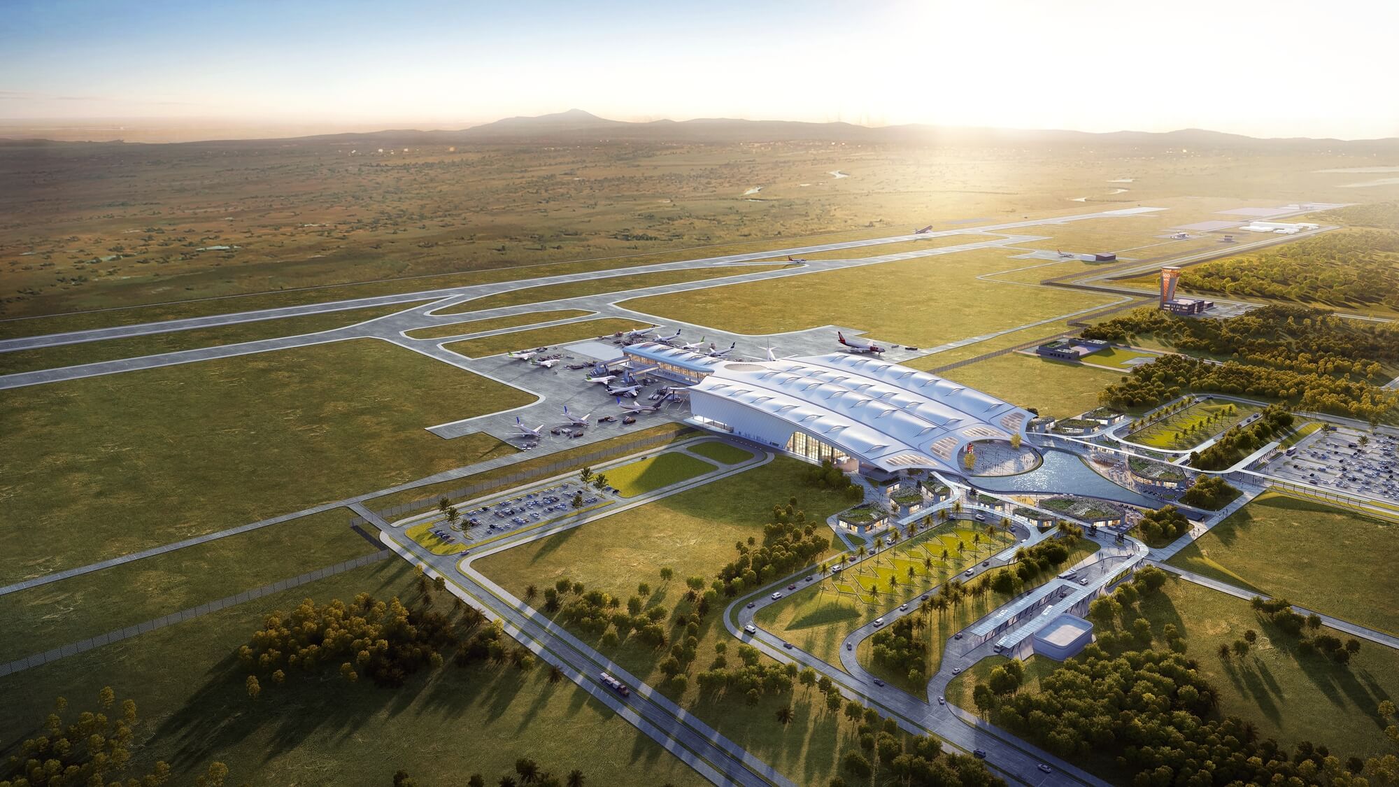 Architectural rendering of the new Bhogapuram Airport in India (©GMR Airports)