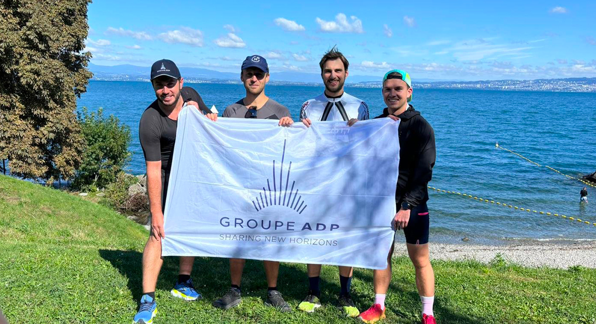 Pierre, Mattéo, Olivier et Alban portent haut les couleurs du Groupe au triathlon d’Évian-Les Bains